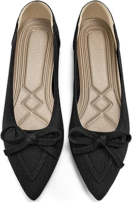 Ballet Flats Shoes for Women: Dressy Pointed Toe Bow Knit Flats Comfortable Slip On Work Business Shoes for Driving Dating Wedding